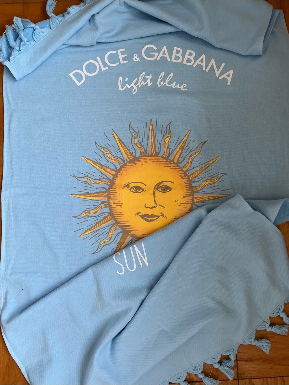 Dolce & Gabbana Light Blue Beach Towel with Yellow Sun Motif